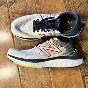 New Balance White and Navy Sneakers with Neon Accents